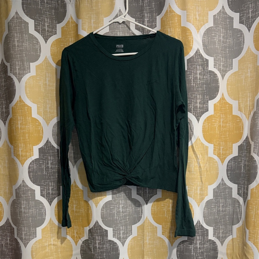 PINK Victoria's Secret Dark Green Twist-Front Long Sleeve Tee